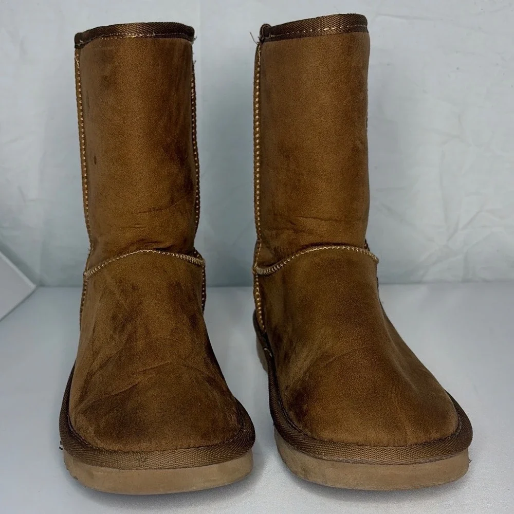 UGG Australia Classic Mid Calf Boots Camel Brown Faux Shearling Lined Size 7